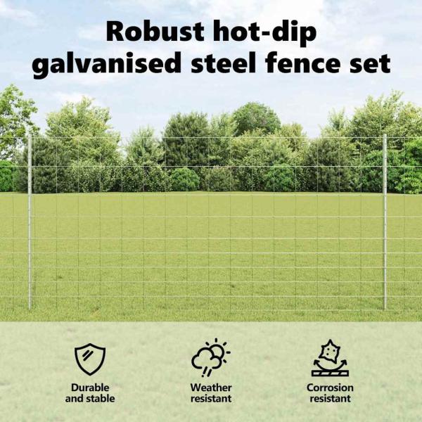 Zaun mit Pfosten Silber 1,2 x 50 m Stahl