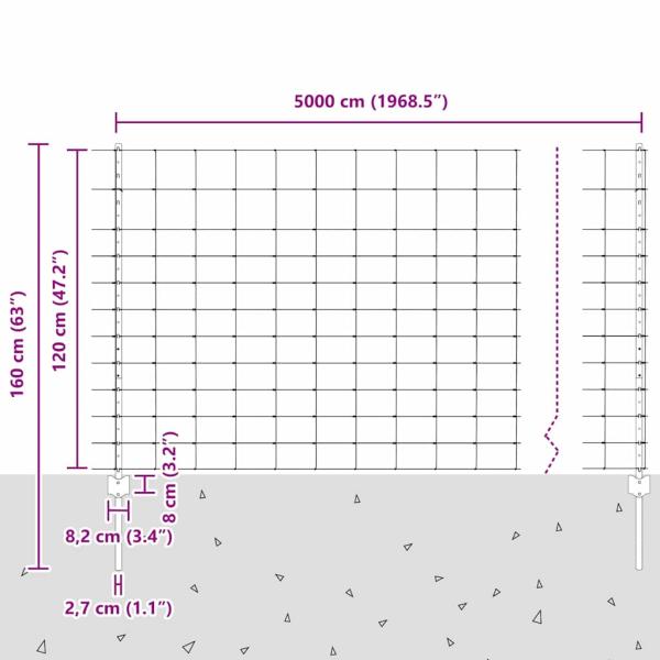 Zaun mit Pfosten Silber 1,2 x 50 m Stahl