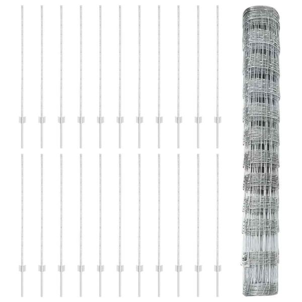 Zaun mit Pfosten Silber 1,2 x 50 m Stahl