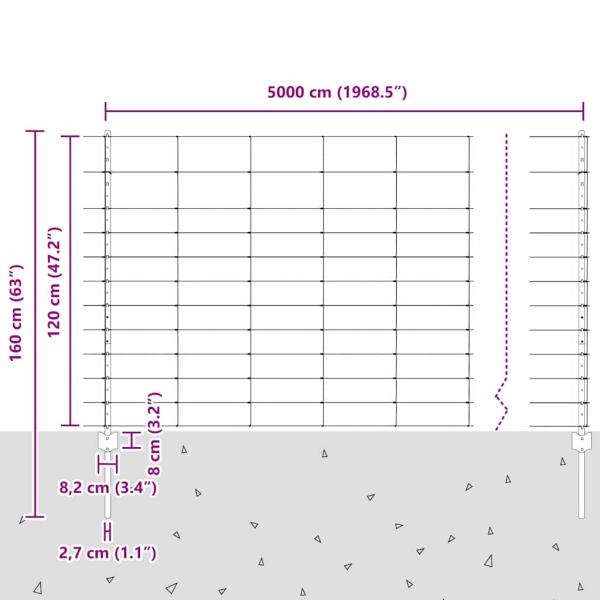 Zaun mit Pfosten Silber 1,2 x 50 m Stahl