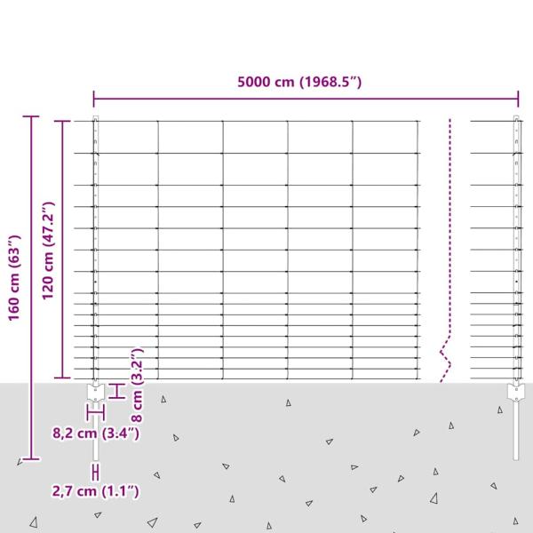 Zaun mit Pfosten Silber 1,2 x 50 m Stahl