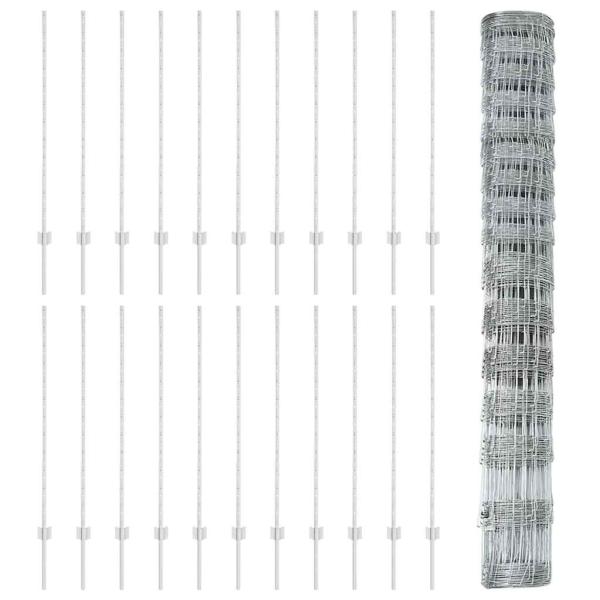 Zaun mit Pfosten Silber 1,2 x 50 m Stahl