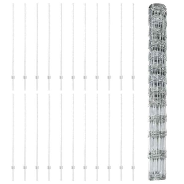 Zaun mit Pfosten Silber 1,5 x 50 m Stahl