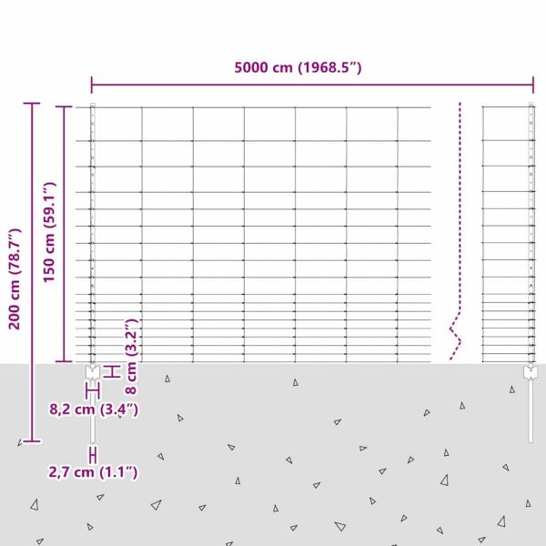 Zaun mit Pfosten Silber 1,5 x 50 m Stahl
