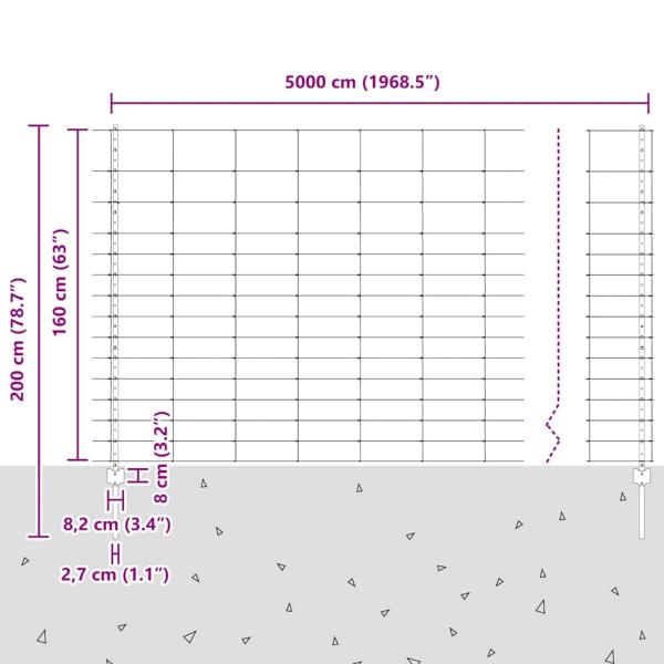 Zaun mit Pfosten Silber 1,6 x 50 m Stahl
