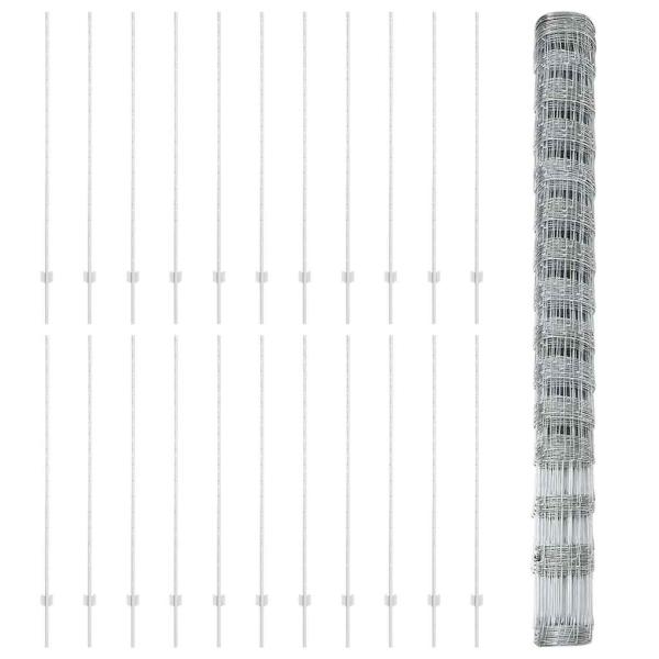 Zaun mit Pfosten Silber 1,6 x 50 m Stahl