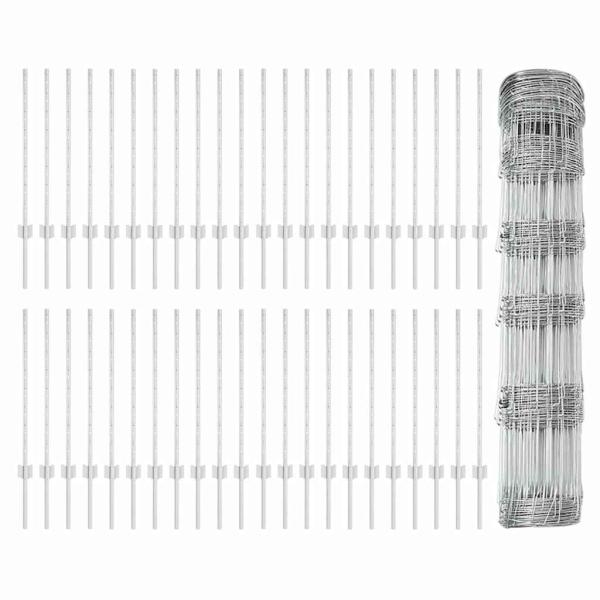 Zaun mit Pfosten Silber 0,8 x 100 m Stahl