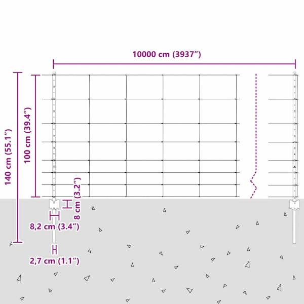 Zaun mit Pfosten Silber 1 x 100 m