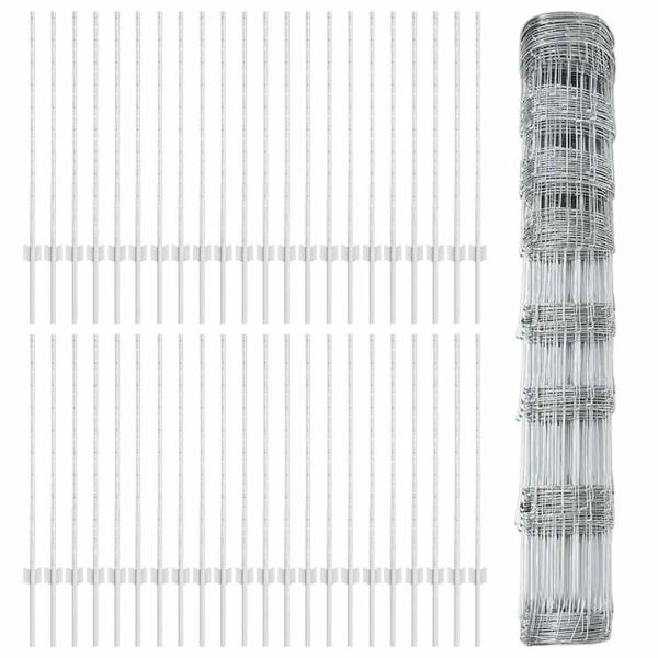Zaun mit Pfosten Silber 1 x 100 m