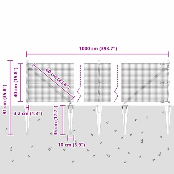 Zaunpfosten Silber 10 x 0,4 m (12 x 12 mm Maschen) Stahl