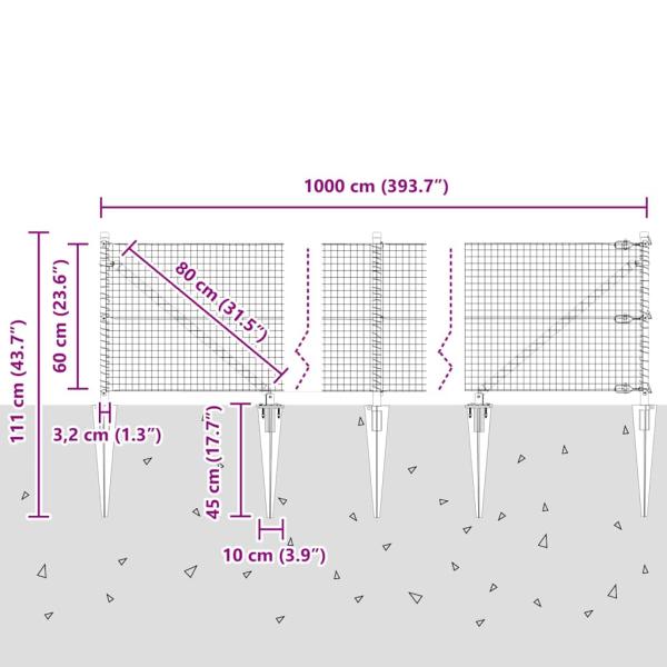 Zaunpfosten Silber 10 x 0,6 m (Masche 25 x 25 mm) Stahl