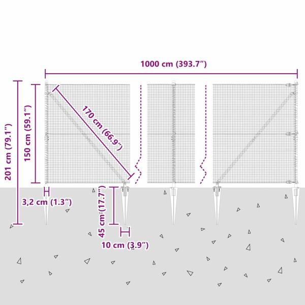 Zaunpfosten Silber 10 x 1,5 m (25 x 25 mm Maschenweite) Stahl
