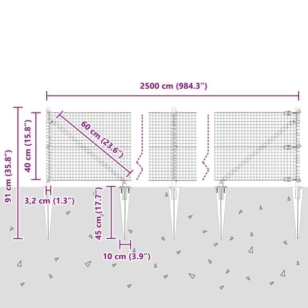 Geschweißter Drahtzaun mit Stacheln 25 x 0,4 m Verzinkter Stahl