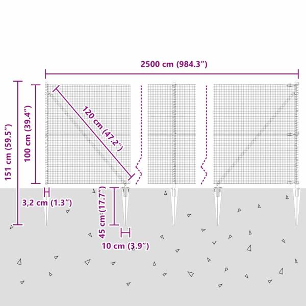 Zaunpfosten Silber 25 x 1 m (19 x 19 mm Draht) Stahl