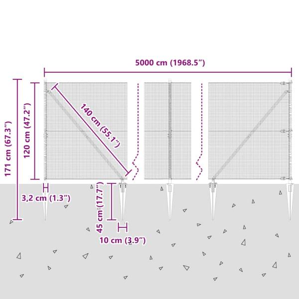 Zaunpfosten Silber 50 x 1,2 m (16 x 16 mm Netz) Stahl
