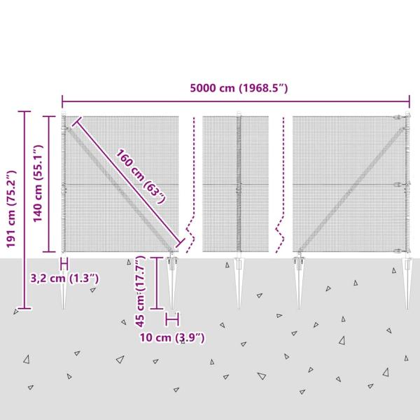 Zaunpfosten Silber 50 x 1,4 m (12 x 12 mm Netz) Stahl