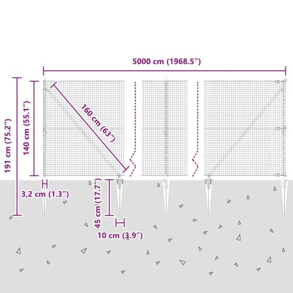Zaunpfosten Silber 50 x 1,4 m (25 x 25 mm Netz) Stahl