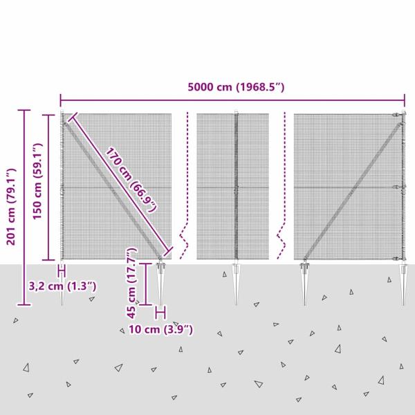 Zaunpfosten Silber 50 x 1,5 m (12 x 12 mm Maschen) Stahl