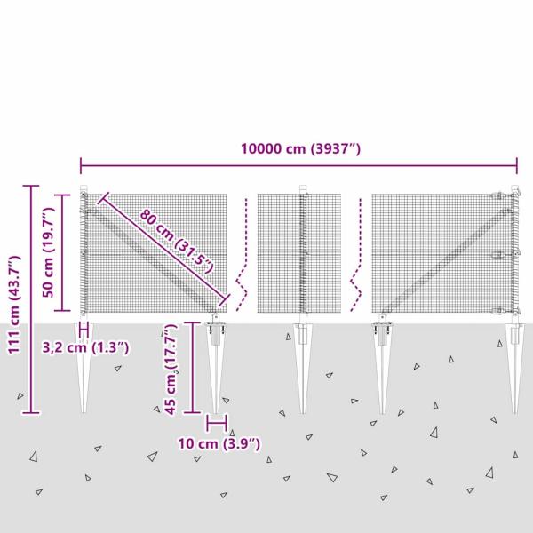 Zaunpfosten Silber 100 x 0,5 m (12 x 12 mm Maschen) Stahl