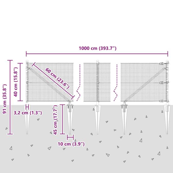 Zaunpfosten Grün 10 x 0,4 m (19 x 19 mm Netz) Stahl und PVC