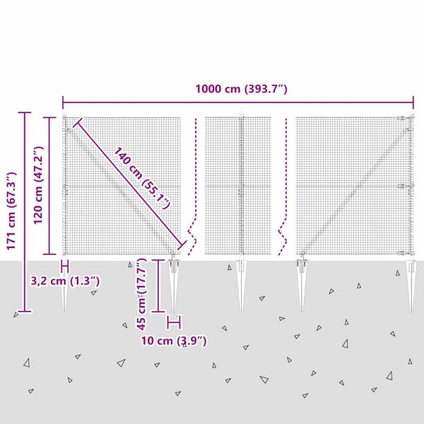 Zaunpfosten Grün 10 x 1,2 m (19 x 19 mm Maschen) Stahl und PVC
