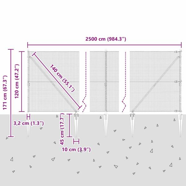 Schweißdrahtzaun mit Spikes 25 x 1,2 m PVC-beschichteter Stahl
