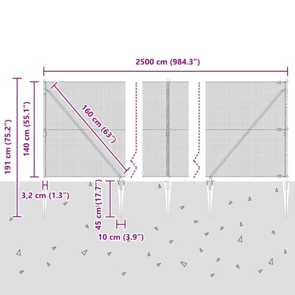 Zaunpfosten Grün 25 x 1,4 m (12 x 12 mm Netz) Stahl und PVC
