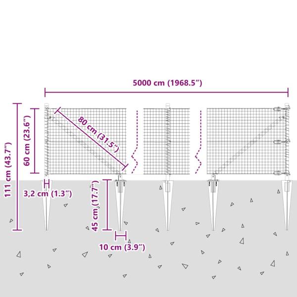 Zaunpfosten Grün 50 x 0,6 m (25 x 25 mm Maschen) Stahl und PVC