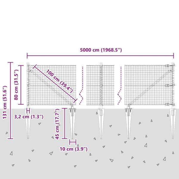 Zaunpfosten Grün 50 x 0,8 m (25 x 25 mm Maschen) Stahl und PVC