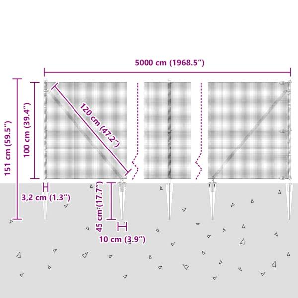 Zaunpfosten Grün 50 x 1 m (12 x 12 mm Netz) Stahl und PVC