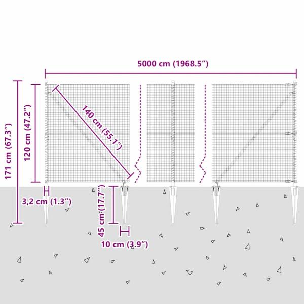 Zaunpfosten Grün 50 x 1,2 m (19 x 19 mm Netz) Stahl und PVC