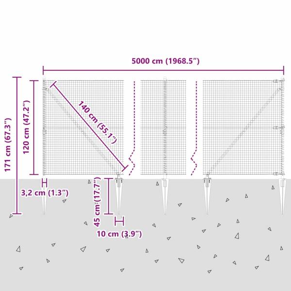Zaunpfosten Grün 50 x 1,2 m (25 x 25 mm Gitter) Stahl und PVC