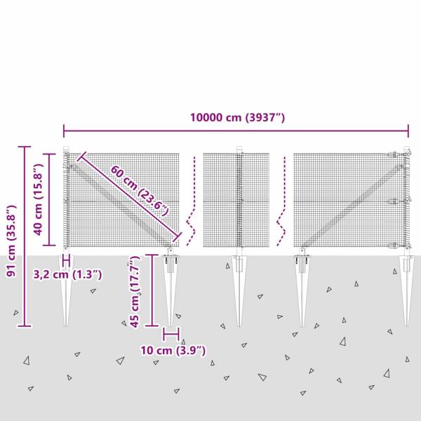 Zaunpfosten Grün 100 x 0,4 m (12 x 12 mm Netz) Stahl und PVC