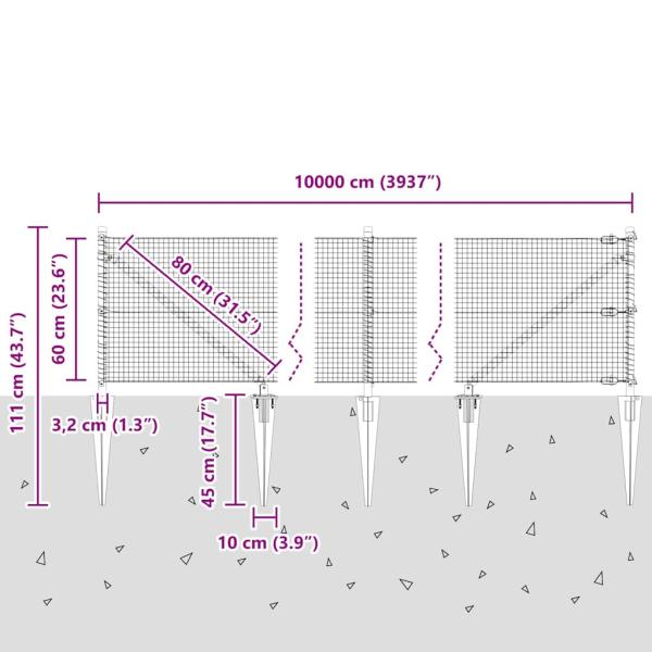 Zaunpfosten Grün 100 x 0,6 m (19 x 19 mm Netz) Stahl und PVC