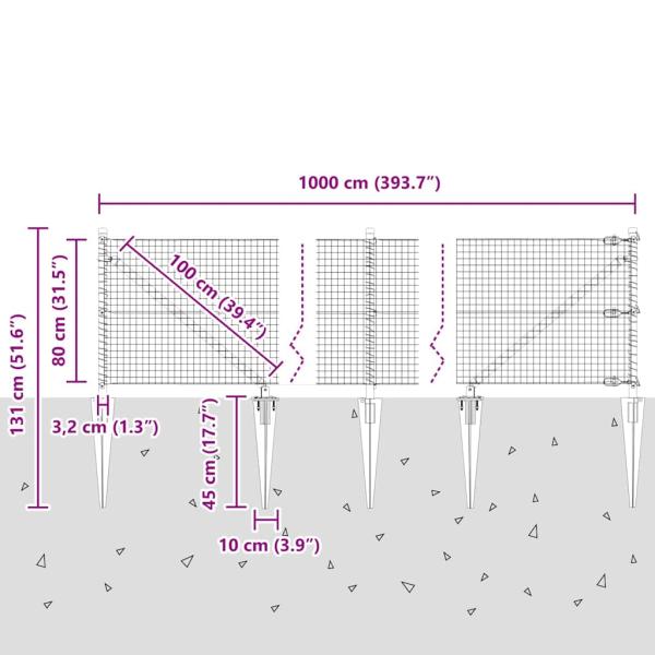Zaunpfosten Grau 10 x 0,8 m (25 x 25 mm Maschen) Stahl und PVC