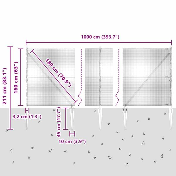 Zaunpfosten Grau 10 x 1,6 m (25 x 25 mm Maschenweite)