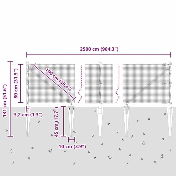 Zaunpfosten Grau 25 x 0,8 m (12 x 12 mm Mesh) Stahl und PVC