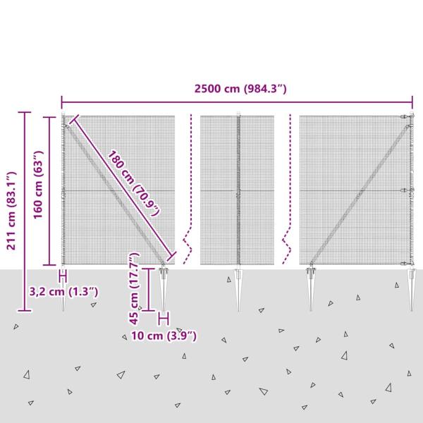 Zaunpfosten Grau 25 x 1,6 m (16 x 16 mm Netz) Stahl und PVC