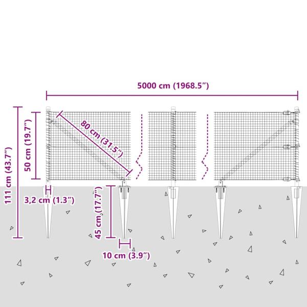 Zaunpfosten Grau 50 x 0,5 m (19 x 19 mm Netz) Stahl und PVC