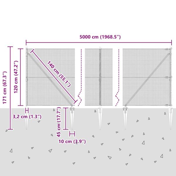 Zaunpfosten Grau 50 x 1,2 m (12 x 12 mm Maschen) Stahl und PVC