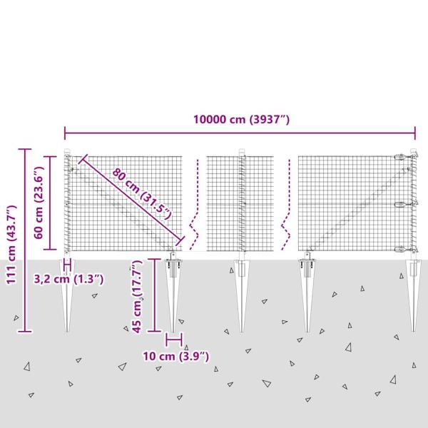Zaunpfosten Grau 100 x 0,6 m (25 x 25 mm Maschen) Stahl und PVC
