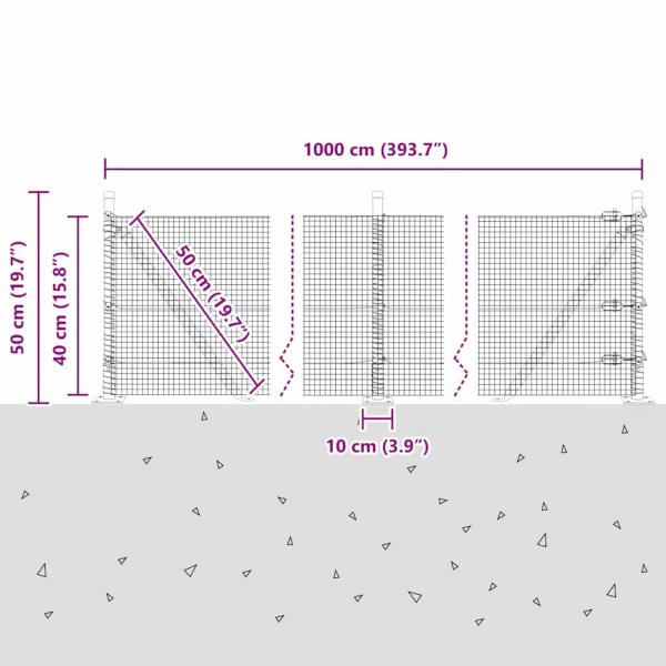 Zaunpfosten Silber 10 x 0,4 m (16 x 16 mm Maschen) Stahl