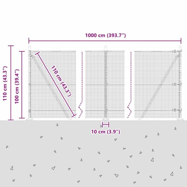 Zaunpfosten Silber 10 x 1 m (19 x 19 mm Maschen) Stahl