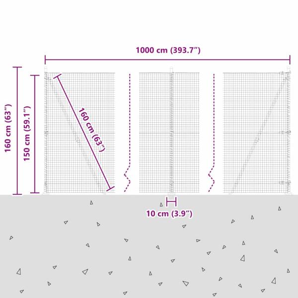 Zaunpfosten Silber 10 x 1,5 m (25 x 25 mm Maschenweite) Stahl