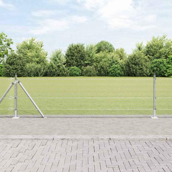 ARDEBO.de - Geschweißter Drahtzaun mit Betonsockel 25 x 0,6 m Silber Netz