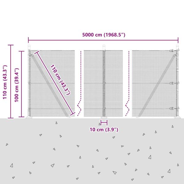 Zaunpfosten Silber 50 x 1 m (12 x 12 mm Netz) Stahl