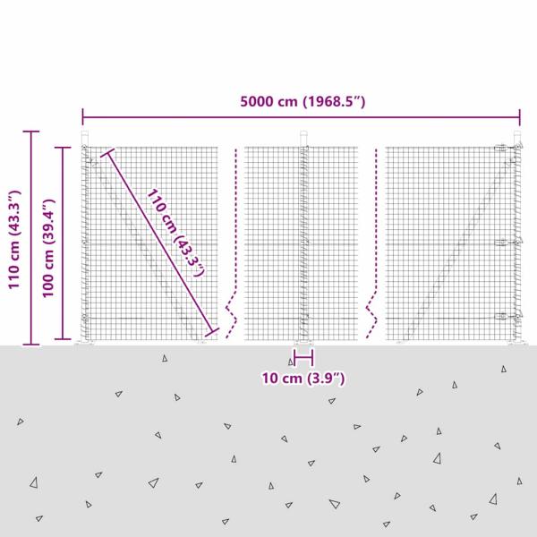 Zaunpfosten Silber 50 x 1 m (25 x 25 mm Masche) Stahl