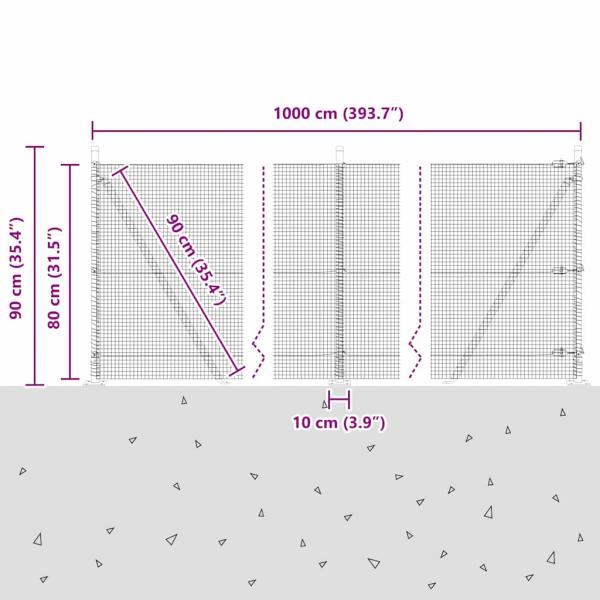 Zaunpfosten Grau 10 x 0,8 m (16 x 16 mm Draht) Stahl und PVC