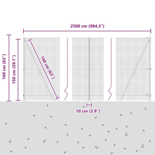 Zaunpfosten Grau 25 x 1,5 m (16 x 16 mm Netz) Stahl und PVC