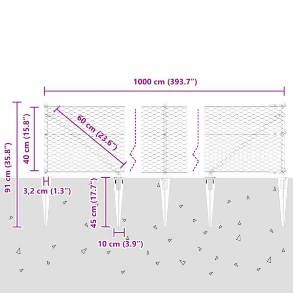 Sechseckzaun mit Pfosten 10 x 0,4 m PVC-beschichteter Stahl